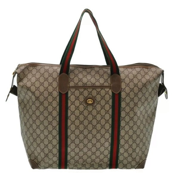 Gucci Handbags - LARGE VINTAGE GUCCI WEB SHERRY LINE GG CANVAS TOTE